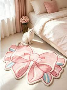 1pc Blue & Pink Contrast Bow Shaped Rug, Cute & Sweet Style, Doormat, Small Rug, Welcome Mat, Carpet, Floor Mat, Outdoor Doormat, Kitchen Rug, Front Door Mat, Area Rug, Outdoor Mat, Home Decor, Area Carpet, Garden Rug, Washable Rug - Multicolor - View 3