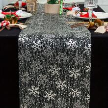 1pc Holiday Gold Snowflake Tablecloth, Shiny Sequin Foil Design, Polyester Woven Rectangular Tablecloth, Suitable For Events, Weddings, Birthdays And Christmas Parties - Silver Snowflake Table Runner - View 6