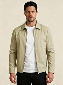 AHTELB Men's Spring/Autumn Stand Collar Jacket, Fashion Casual Solid Color Jacket, Men's Turn Collar Zipper Jacket, Father Sports - Khaki - View 5