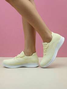Women's Casual Lightweight Versatile Thick Sole Breathable Running Shoes Soft Bottom Athletic Shoes - St1863 Beige - View 4