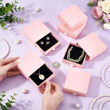1/5/10 piezas Caja de joyas rosa, caja de almacenamiento con cajón pequeño, soporte portátil para exhibición de pendientes, anillos, collares y pulseras, forro de esponja negra, apilable, almacenamiento de tocador de dormitorio, organizador de joyas de viaje, almacenamiento de cosméticos diarios y accesorios pequeños, caja de embalaje de regalo - Multicolor - Ver 3