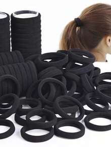 200pcs Hair Ties, Thick High Elastic Seamless Ponytail Hair Ties, Simple Solid Color Daily Hair Accessories - Black - View 1