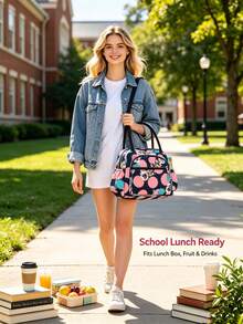 Women's Insulated Lunch Bag, Thickened Oxford Cloth Tote, Large Capacity For Office, Commute, Picnic, Polka Dot Pattern - View 4