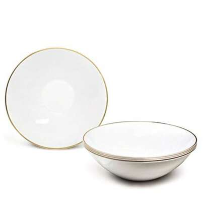 " OCCASIONS"40 Piece Plates Pack, Disposable Wedding Party Plastic Bowls 16oz Soup Bowl,  In White And Gold