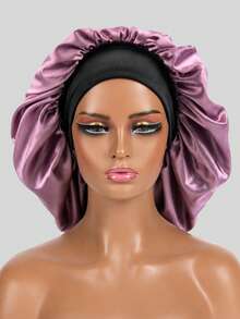 Awegeo 1pc Women's Large Satin Sleep Cap - Solid Color Elastic Wide-Brim Hair Care Cap, Soft Breathable Silky Fabric, Non-Slip Comfortable Design, Suitable For Nighttime And Daily Use - Dusty Pink - View 17