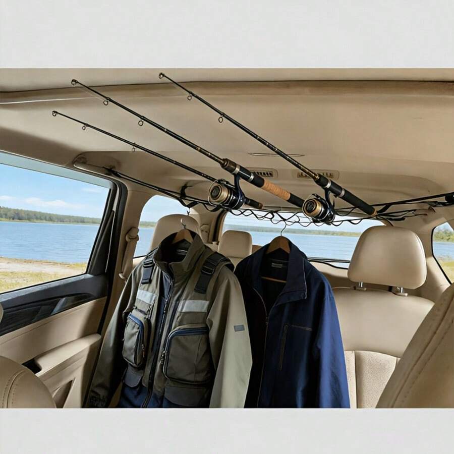 Adjustable Car Clothes Drying Rack, Sturdy And Tear-Resistant, Can Hang Clothes, Hats And Personal Items, Suitable For Road Trips, Outdoor Camping And In-Car Travel, Can Store And Dry Items, Improve In-Car Space Utilization - View 1