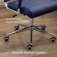 Office Desk Chair Leather, Conference Room Chairs With Wheels, Executive Modern High Back Ergonomic Swivel Rolling Ribbed Computer Chair - Navy - View 7