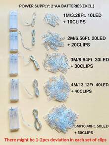 1pc 1-10m LED Copper Wire String Lights With Plastic Photo Clips (±2-3 Clips Error), Hanging Photo Card Atmosphere Light, Bedroom Decor String Lights, Suitable For Girls Room, Birthday Party, Anniversary Decoration Photo Clip LED Fairy String Lights - Copper Wire Lights + Transparent Clips - View 12