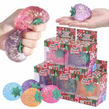 1pc Squishy Christmas Glitter Strawberry Squeeze Toy, Creative Stress Relief Toy, Soft Texture Comfortable To Squeeze, Daily Essential, Holiday Gift (Random Color) - Multicolor - View 3