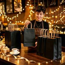 10/25/40pc Black Gift Bags With Sturdy Handles, Reusable Small To Medium Paper Shopping Bags, Suitable For Retail, Birthday Parties, Halloween, Christmas, Handmade Crafts And Gift Wrapping - View 3