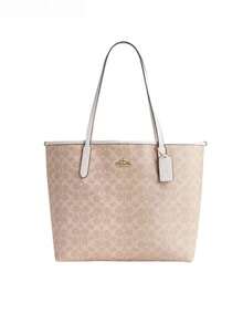 Coach City 33 經典老花大容量女款手提包兼單肩包，適合上班、通勤、日常購物、旅行與外出 - 卡其色和米色 - 查看 9