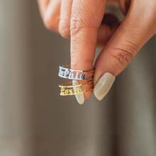 Anillo de letra hueca para mujer, anillo ajustable abierto chapado en oro de 18K de acero inoxidable, joyería minimalista, accesorio para el dedo de mujer, uso diario, regalo de cumpleaños - Multicolor - Ver 5