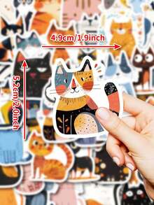 50Pcs Simple Line Drawing Black Cat Stickers, Cute Indoor Kitten Daily Life Waterproof Decals For Luggage Notebook DIY Craft Holiday Gift, Back To School - Multicolor - View 1