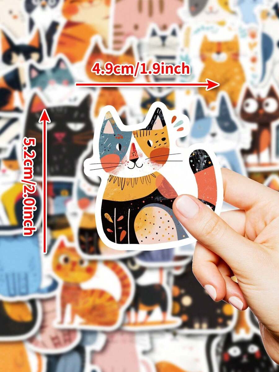 50Pcs Simple Line Drawing Black Cat Stickers, Cute Indoor Kitten Daily Life Waterproof Decals For Luggage Notebook DIY Craft Holiday Gift, Back To School - Multicolor - View 1