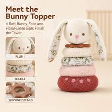 1pc Plush Animal Stacking Ring Toy, Bear/Rabbit/Dinosaur Soft Fabric Stacking Rings With Cotton Bottom, Multi-Material Tactile Sensory Educational Toy For Infants And Toddlers, Early Learning Play Toy, Baby Gift - Pink - View 8