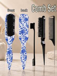 5/1pc Comb Set, Unisex Smooth Back Comb, Plastic Hair Brush/Beard Brush, Styling Comb, Unscented Hairdressing Comb, Edge Control Comb, Wide Horse Tail Design With Wide Pointed Tail Back Comb And Detangling Comb, Convenient For Parting, Styling, Polishing And Smoothing Hair, Creating Smooth Frizz-Free Hairstyle, Suitable For Men And Women, Recommended As Christmas Gift - Multicolor - View 2