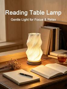 1pc USB Powered LED Desk Lamp, Minimalist Creative Design, 3-Color Adjustable Soft Light Desk Lamp, ABS Lampshade With Wooden Base, Suitable For Bedroom, Living Room, Office Home Lighting - Multicolor - View 2