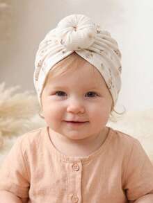 1pc Newborn Beige Bun Headband Fontanelle Protector Soft Cute Baby Headband Hat Set - Multicolor - View 1
