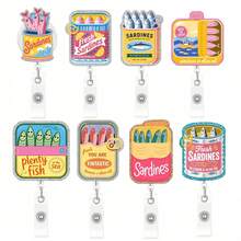 1pc Funny Glitter Sardine Easy-Open Can Fish Theme Retractable Badge Reel Creative Hanging Ornament ID Holder - Multicolor - View 3