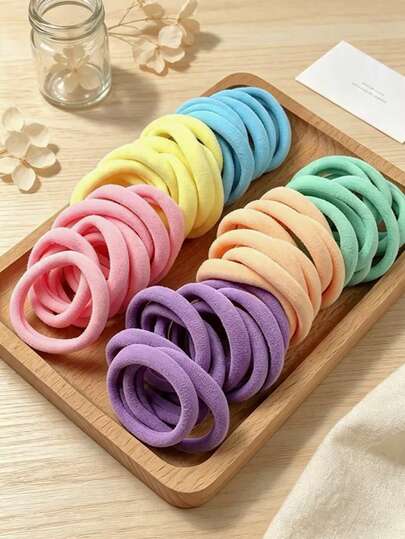 20pcs/50pcs/100pcs/200pcs Colorful Women's Minimalist Hair Ties, Korean Style Thin Hair Bands, No Crease Rubber Bands, Elegant Hair Accessories For Girls