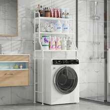 3-Tier Over The Washing Machine Storage Rack – Iron Laundry Organizer Shelf, Space Saving Bathroom Storage Stand, Heavy Duty Utility Rack, Black / White - White - View 8