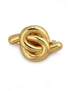 1pc Large Fashion Solid Color Oval Hollow Alloy High-End Cool Style Hair Clip, Women's Gold-Plated Multi-Function Hair Accessory, Summer, Holiday, Travel (Zinc Alloy Material, 10cm) - Glossy Knot - View 8