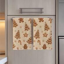 2PCS Kitchen Towels, Gingerbread Man Christmas Tree Seamless Pattern Kitchen Towels Dish Cloths, 40*60cm Rectangular Microfiber Absorbent Cleaning Kitchen Towels, Perfect For Kitchen, Dining Room And Bathroom Use, Kitchen Decor, Home Decor, Neighbor Housewarming Gift, Dish Cloths - Multicolor - View 6