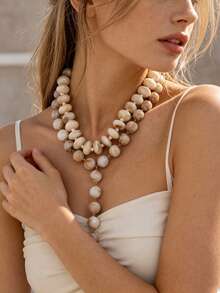 OABE 2pcs/Set Bohemian Style Mixed Color Beaded Necklace Set Including Choker And Y-Shaped Necklace Suitable For Women - Multicolor - View 1