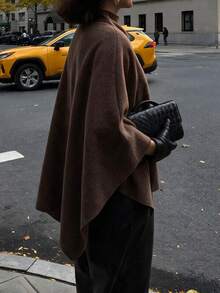 Fall Winter Dark Brown Stand Collar Irregular Sleeve Loose Cape For Women NY Vintage Street Party - Coffee Brown - View 5