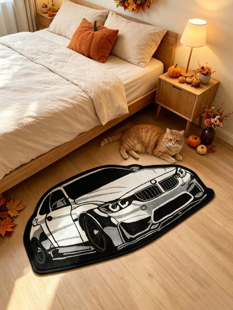 1pc, 2026 New Arrival, Sports Car Silhouette Shaped Decorative Rug, Bedroom Bedside Mat, Gaming Room Boys Room Decor, Autumn/Winter Home Decor Mat, Perfect For Bedroom, Living Room Decoration, Decorative Rug, Bedroom Decor, Small Rug, Carpet, Home Decor, Living Room Carpet, Living Room Small Rug, Bedroom Carpet, Living Room Home Decor, Outdoor Rug, Washable Carpet