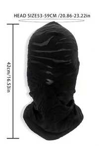 Damaged Full Face Mask | Halloween Adult Cosplay Hoodie, Zebra Print, Semi-Transparent Fabric, Suitable For Role Play Party Costume Props - Black - View 2