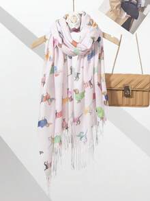 1pc Autumn/Winter Linen Feel Cartoon Fashion Dog Animal Scarf Warm Shawl For Women - Multicolor - View 14