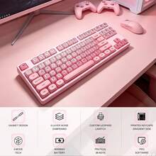 Tri-Mode Wireless Mechanical Keyboard, Hot Swappable Custom RGB Gaming Keyboard, Cute Jelly PBT HOA Profile Keycaps, RGB Backlit, Dustproof Blue Switch,BT5.0/2.4G/USB-C, For PC, Laptop, Compact 80% Size - View 3