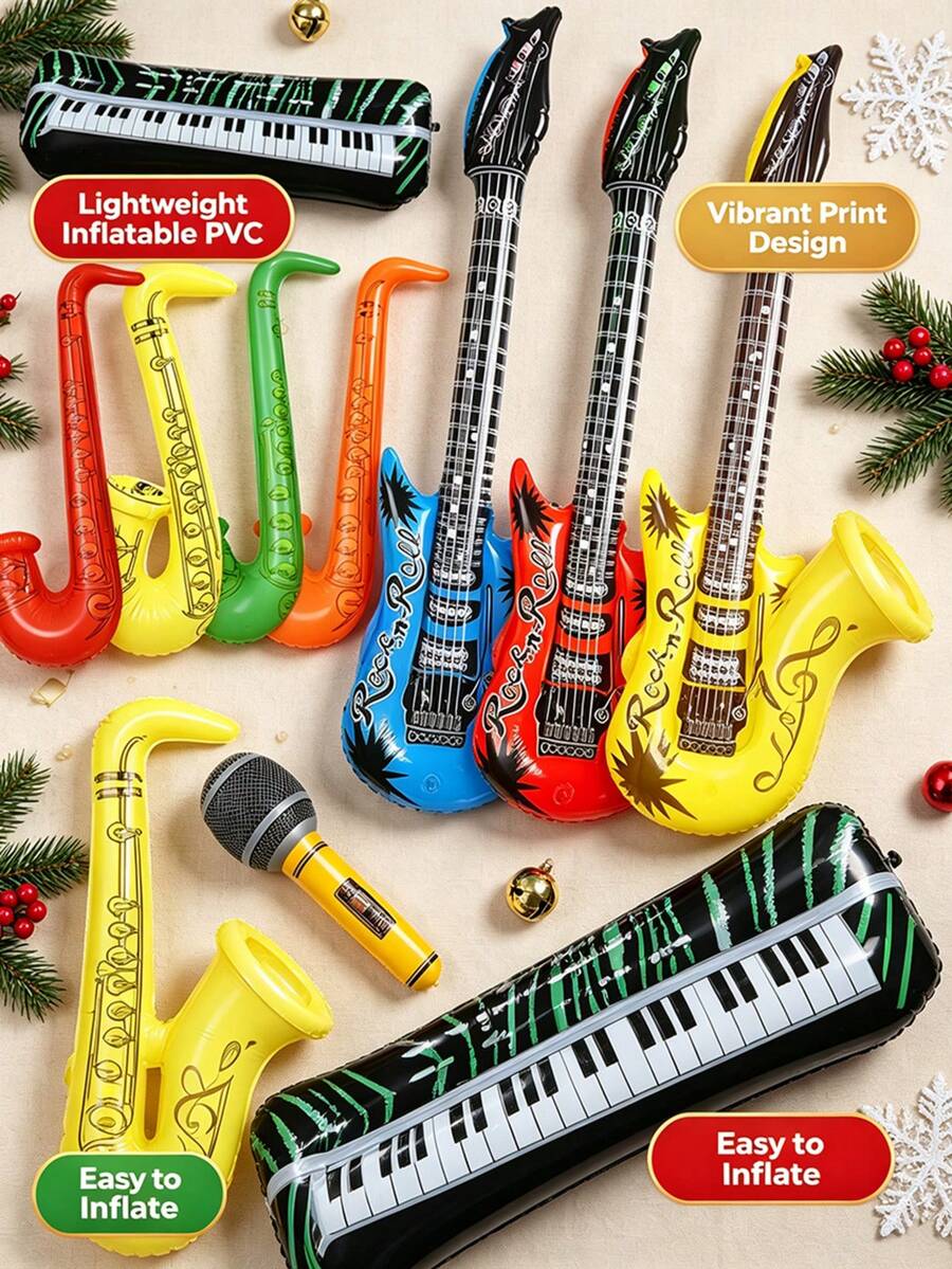 1/4 buah Perlengkapan Pesta Rock Tiup, Set Alat Musik Tiup (Gitar, Saksofon, Keyboard, Mikrofon), Perlengkapan Tiup Besar Era 80-an dan 90-an, Cocok untuk Dekorasi Pesta Era 80-an dan 90-an, Tema Hip Hop, Perlengkapan Pesta Ulang Tahun, Pesta Rock - Beraneka warna - View 1