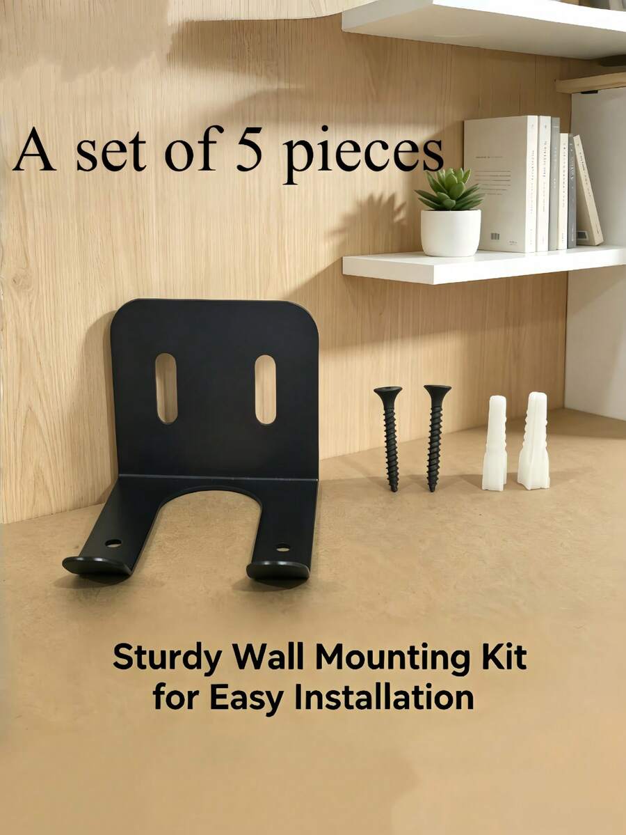 1 Set Black Metal Wall-Mounted Tool Rack, Multi-Functional Storage Organizer, Kitchen And Bathroom Tool Organizer, Practical Hooks - Storage Rack - View 1