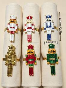 12pcs/6PCS Christmas Nutcracker Soldier Napkin Rings, Full Set Of 6 Metal Nutcracker Napkin Buckles, Christmas Table Napkin Ring Decoration Set With Painted Rhinestone Napkin Rings, Holiday Party Table Decoration Napkin Cloth Rings, Home Decor, Christmas Restaurant Table Setting Decoration, Hotel Tabletop Decoration Supplies - Multicolor - View 12