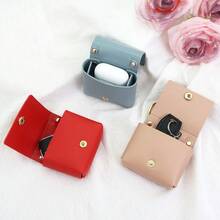 1pc PU Leather Earphone Case Protective Cover Small Square Coin Purse Keychain Pendant Car Key Bag Portable - Multicolor - View 5