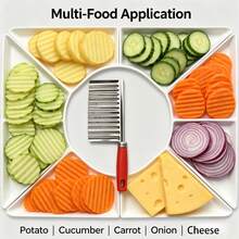 2-In-1 Wavy Potato Slicer Set, Stainless Steel Wavy Slicer Knife + Manual Press Wavy French Fry Slicer, Multi-Function Wavy Vegetable Slicer Tool, Suitable For Potatoes, Carrots, Cucumbers, Can Make Wavy Potato Chips, Wavy French Fries And Decorative Salad Slices - Multicolor - View 11