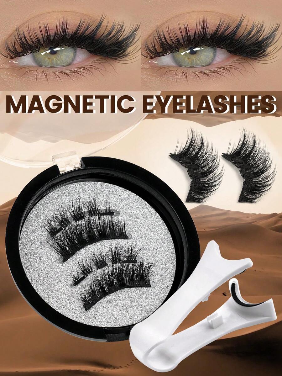 MAANGE 1對磁吸假睫毛，附貼睫毛器，貓眼與狐狸眼款，8-14mm 分段式短款，免膠水，自然貓眼妝感，可重複使用，無需膠水或卸妝液