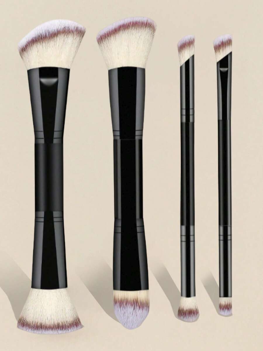 BAILIFOREVER 2/4-Piece Professional Double-Ended Makeup Brush Set - Soft Synthetic Bristles & Portable Travel Kit (Foundation, Contour, Blush, Powder, Eyeshadow, Concealer, Highlight & Blending Brushes) - The Perfect Gift For Women - Black - View 1