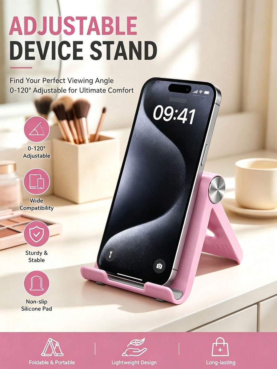 1pc Foldable Portable Desktop Phone Stand, Premium ABS Material, Adjustable Angle, Compact And Lightweight, Fits Easily In Pocket, Compatible With All Smartphones And Tablets, Stable And Non-Slip, Space-Saving - Multi-color Style - View 1