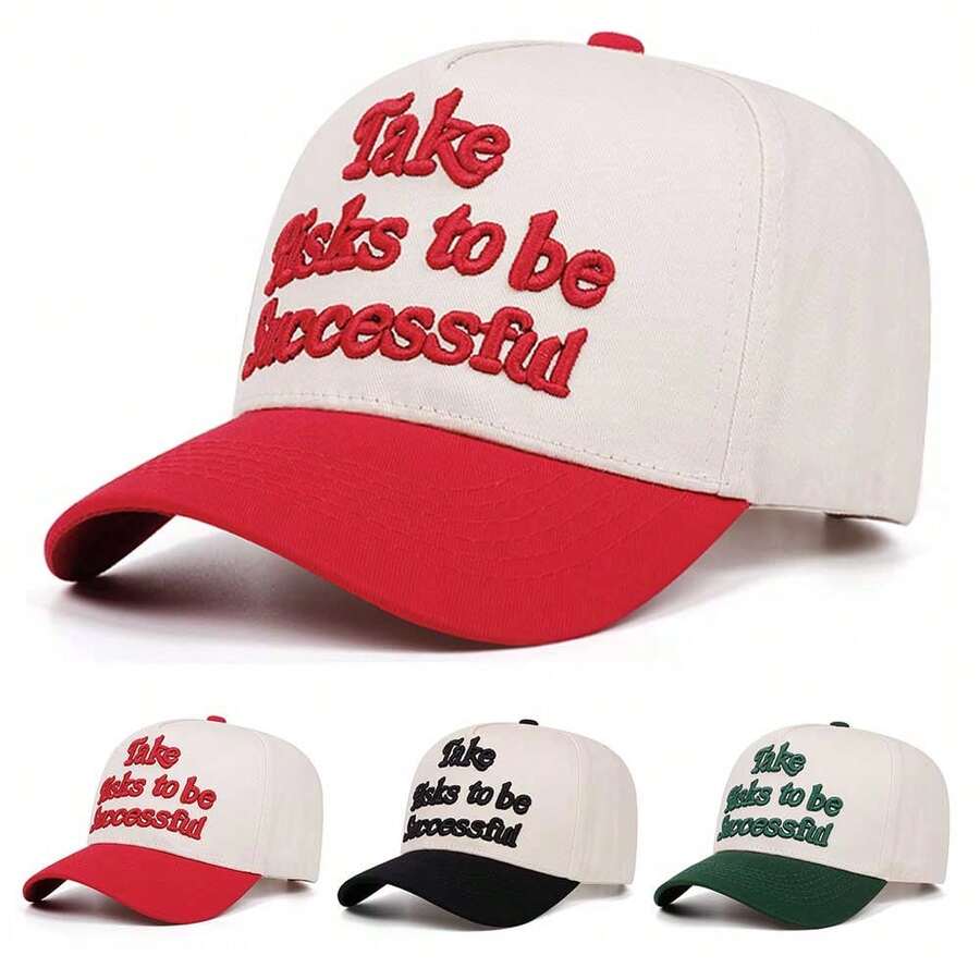 1pc Take Risks To Be Successful Embroidered Baseball Cap Outdoor Sports Baseball Cap Casual Versatile Dad Hat - Multicolor - View 1