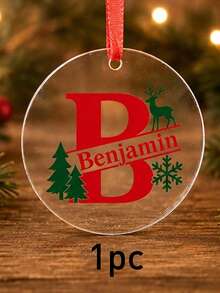 Custom Initial Name Christmas Ornament, Personalized Round Tree Hanging Decor, Festive Reindeer Snowflake Holiday Style, Customized Christmas Keepsake Gift, Customizable Family Name Ornament For Xmas Tree Decor, Christmas Decorations, Family Gifts - Style C - View 10