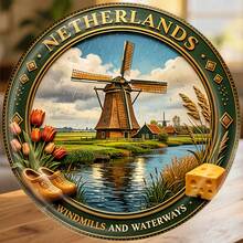 Netherlands Windmill And Tulip Dreams By The Waterway Magnet Where The Low Country Paints Its Soul In Petals And Water Keepsake For All Metal Surfaces Throughout The Home - A - View 1