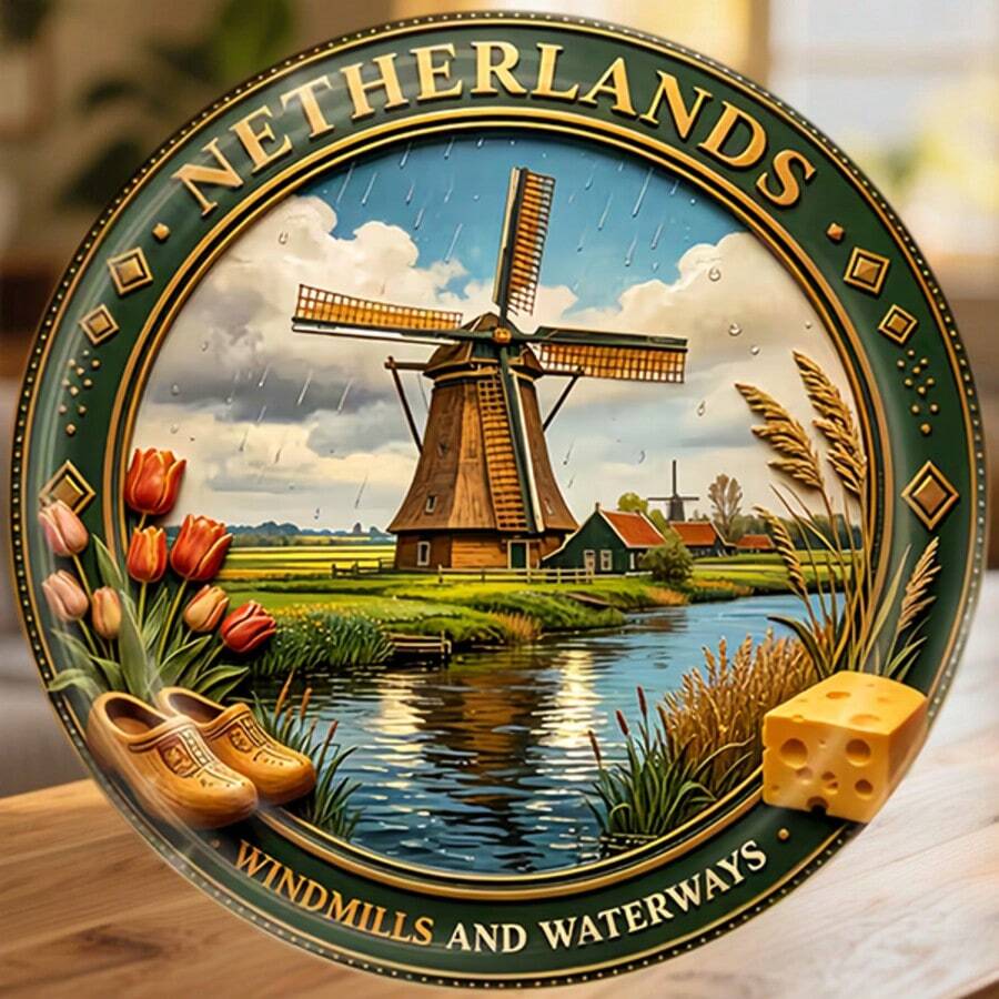 Netherlands Windmill And Tulip Dreams By The Waterway Magnet Where The Low Country Paints Its Soul In Petals And Water Keepsake For All Metal Surfaces Throughout The Home - A - View 1