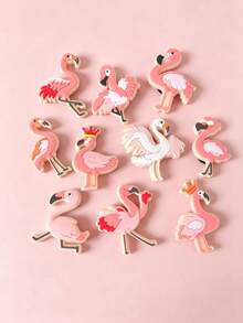 Flamingo Series Shoe Charms 10pcs Cute Girly Style PVC Soft Rubber Shoe Buckles Women's Clogs Decoration Accessories - Multicolor - View 1