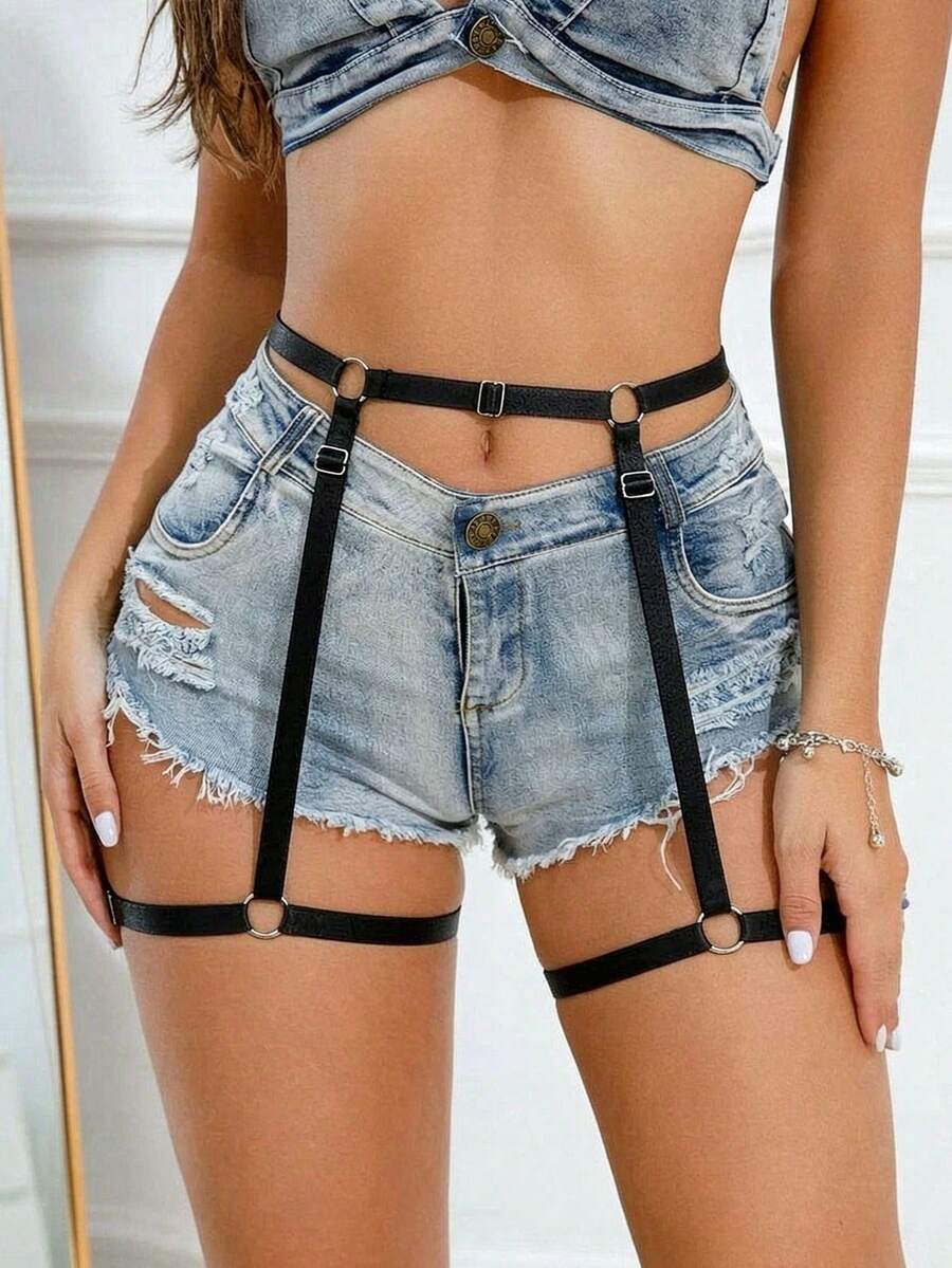 1pc Fashion Women Garter Harness Belt Adjustable Elastic Strap For Halloween Parties & Festivals - Black - View 1