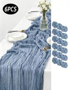 12pcs 16.9x118 Inch Tablecloth, 10ft Bohemian Romantic Long Tulle Tablecloth, Suitable For Wedding Party And Bride, Christmas Table Decor - Dusty Blue - View 12