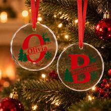 Custom Initial Name Christmas Ornament, Personalized Round Tree Hanging Decor, Festive Reindeer Snowflake Holiday Style, Customized Christmas Keepsake Gift, Customizable Family Name Ornament For Xmas Tree Decor, Christmas Decorations, Family Gifts - Style C - View 5