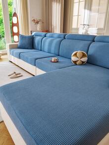 1pc Solid Color Elastic Sofa Cover, All-Season Warm & Comfortable Minimalist Ins Style Pet-Friendly Stretch Slipcover, Machine Washable Universal Sofa Protector For Living Room Bedroom Study, 1-2-3-4 Seater With Armrests & Backrest - Blue - View 6